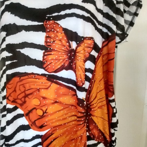ZEBRA WOMEN ORANGE BUTTERFLY TOP SIZE M - Picture 7 of 8